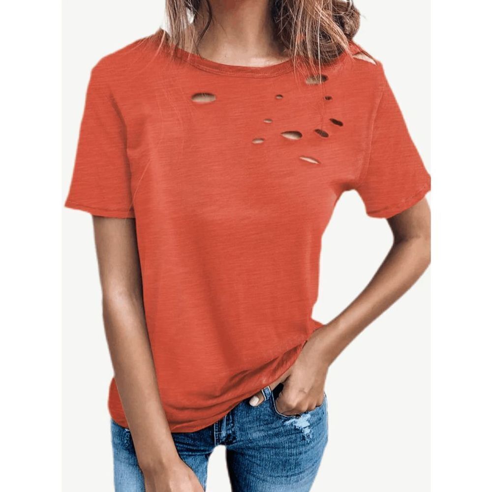 Cute Size Small NWOT Basic Orange Ripped / Hole-y Lightweight T-Shirt